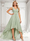 Brielle A-line V-Neck Asymmetrical Chiffon Bridesmaid Dress DKP0025809