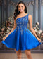 Addisyn A-line One Shoulder Short Satin Homecoming Dress With Appliques Lace Sequins DKP0025657