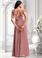 Ashleigh A-line V-Neck Floor-Length Chiffon Bridesmaid Dress With Ruffle DKP0025751