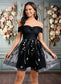 Nathaly A-line Off the Shoulder Short Tulle Lace Homecoming Dress With Embroidered DKP0025720