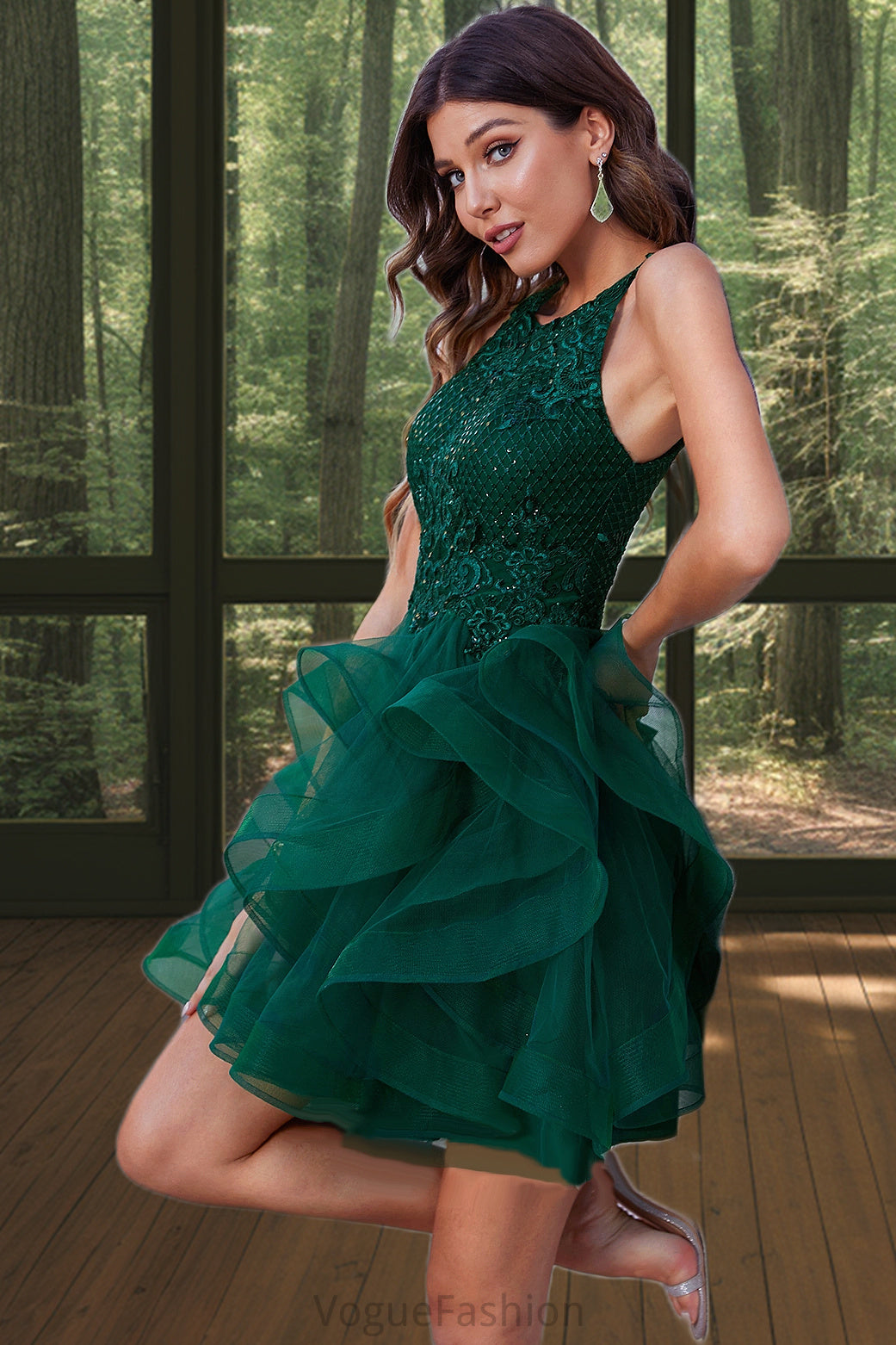 Rosemary Ball-Gown/Princess Scoop Short/Mini Lace Tulle Homecoming Dress With Sequins DKP0020537