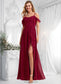 Trudie A-line Cold Shoulder Floor-Length Chiffon Bridesmaid Dress With Ruffle DKP0025755