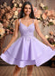 Londyn A-line V-Neck Short Satin Homecoming Dress With Appliques Lace DKP0025692