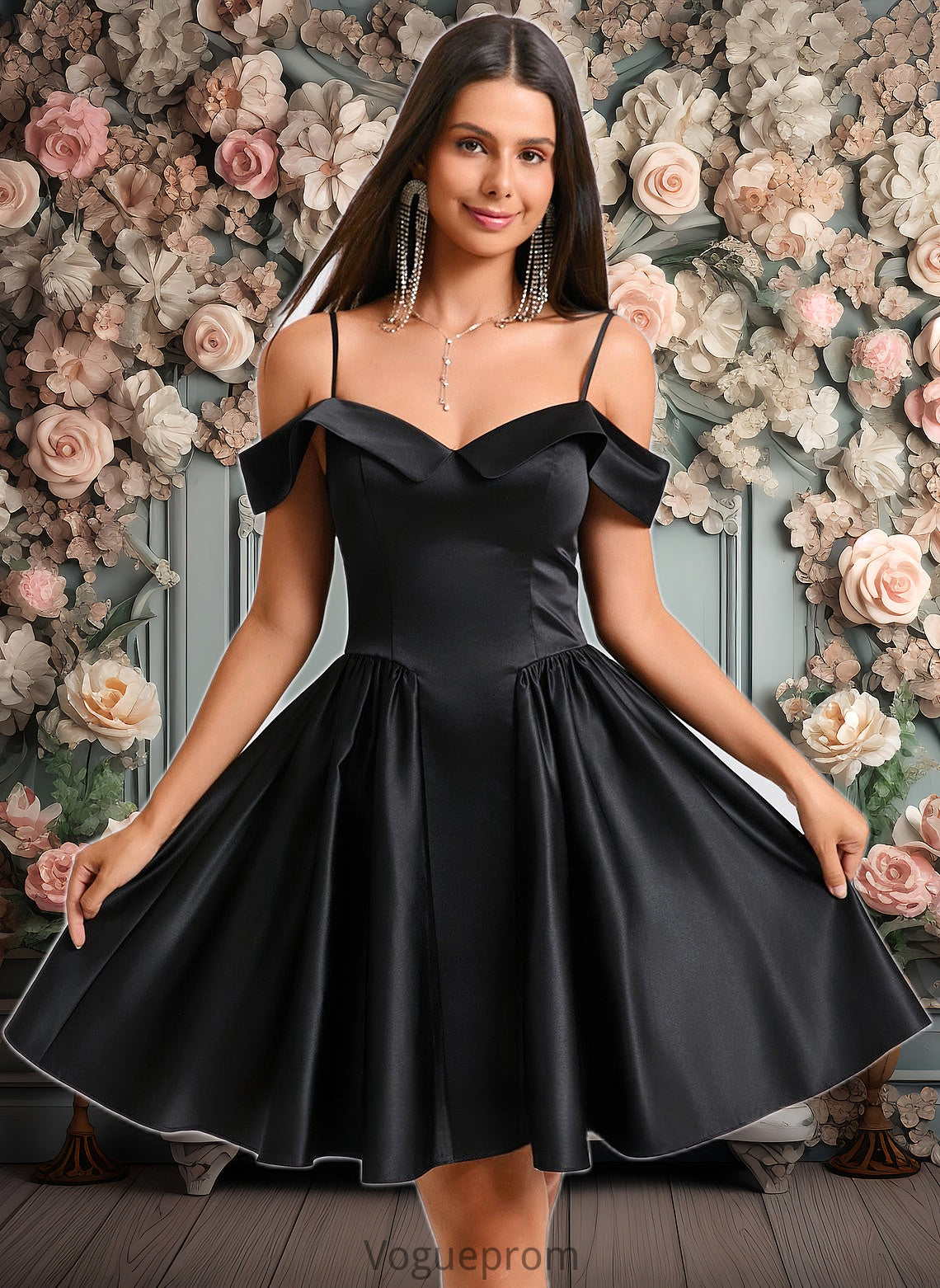 Janessa A-line Off the Shoulder Short Satin Homecoming Dress DKP0025704