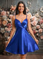 Carley A-line V-Neck Short Stretch Satin Homecoming Dress With Pleated DKP0025705