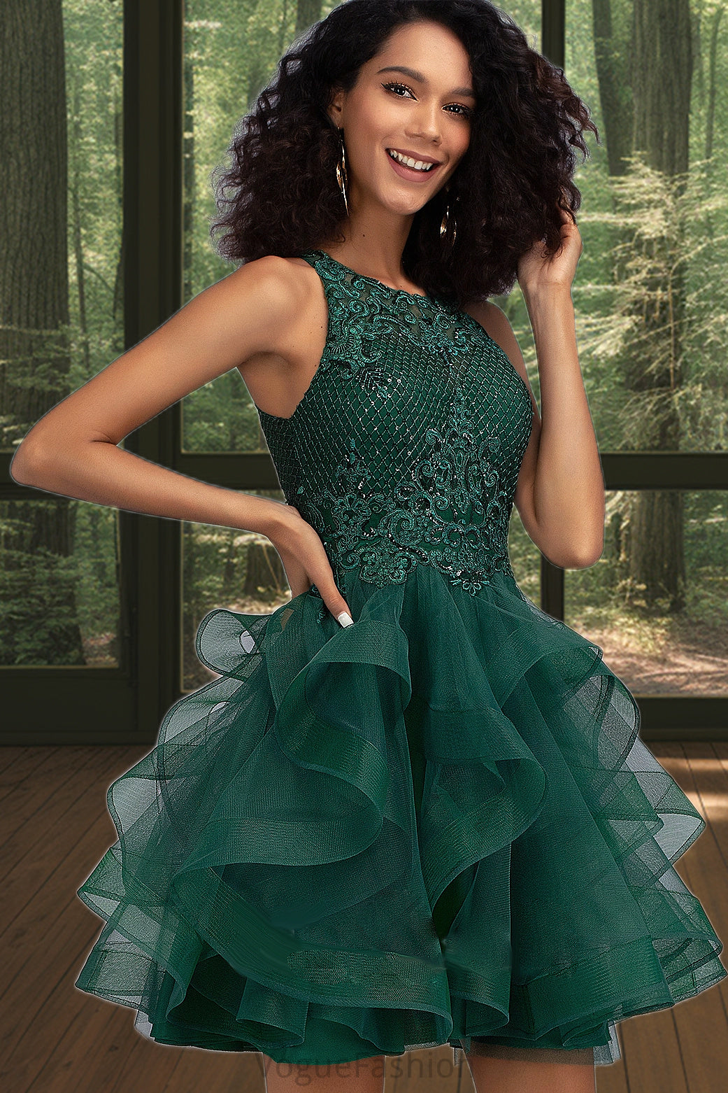 Rosemary Ball-Gown/Princess Scoop Short/Mini Lace Tulle Homecoming Dress With Sequins DKP0020537