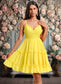 Jimena A-line V-Neck Short Chiffon Homecoming Dress With Ruffle Sequins DKP0025700