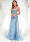 Nellie Sheath/Column Sweetheart Sweep Train Sequin Tulle Prom Dresses With Sequins DKP0025860