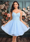 Tiffany A-line V-Neck Short Lace Tulle Homecoming Dress With Rhinestone Sequins DKP0025658