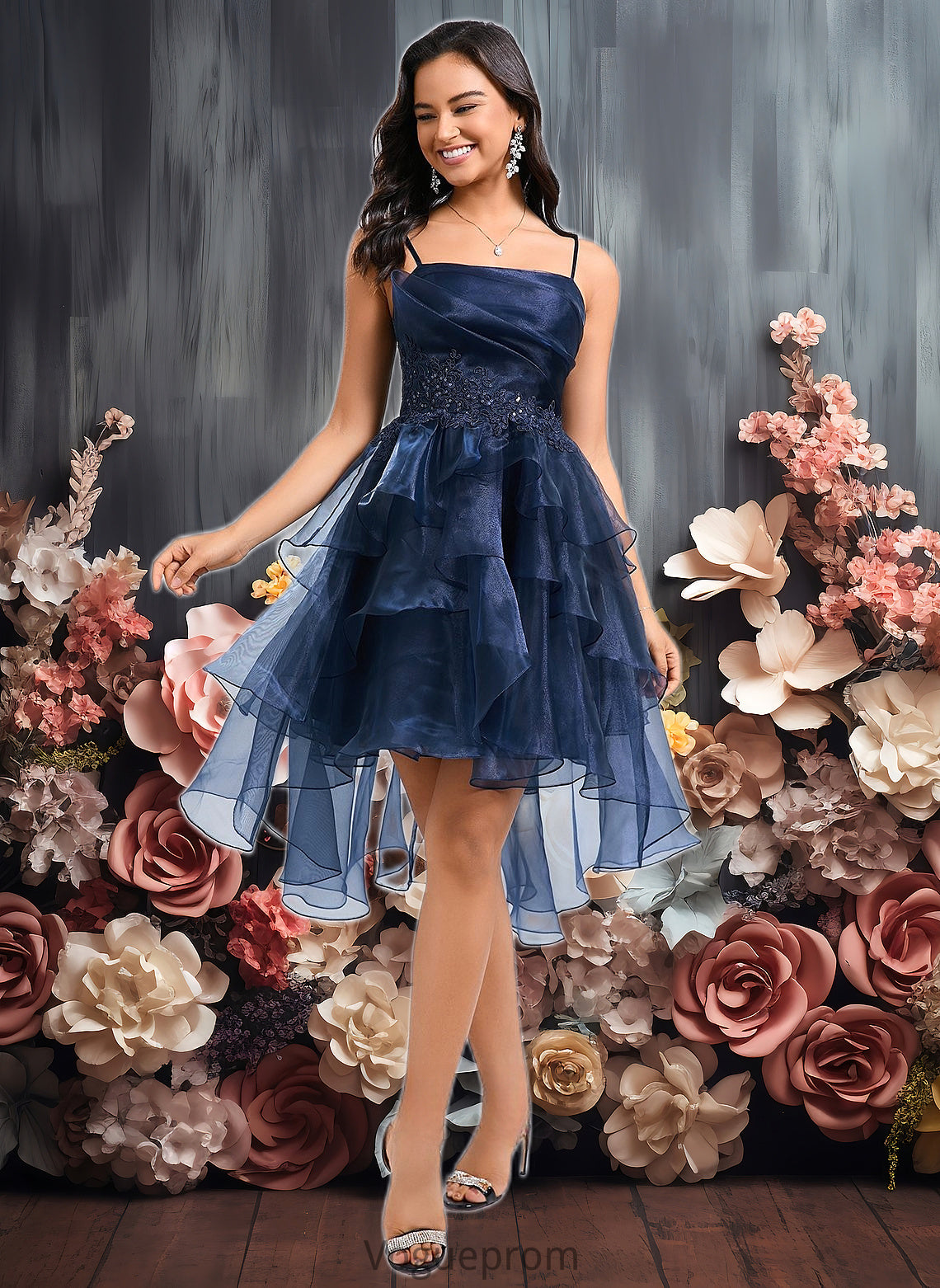 Sanaa Ball-Gown/Princess Straight Asymmetrical Organza Homecoming Dress With Sequins Appliques Lace DKP0025652