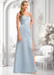 Gabrielle A-line V-Neck Floor-Length Satin Bridesmaid Dress DKP0025724