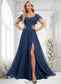 Cecilia A-line V-Neck Floor-Length Chiffon Bridesmaid Dress With Ruffle DKP0025802