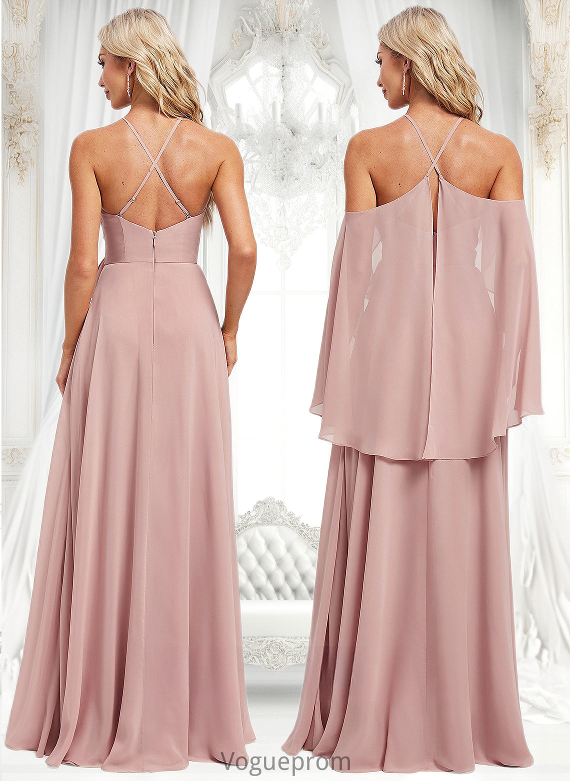 Harley A-line Halter Floor-Length Chiffon Bridesmaid Dress DKP0025821