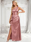 Jaylen A-line One Shoulder Floor-Length Stretch Satin Bridesmaid Dress With Ruffle DKP0025768