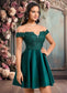 Kayden A-line Off the Shoulder Short Lace Satin Homecoming Dress With Rhinestone DKP0025718