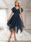 Ayla A-line V-Neck Asymmetrical Chiffon Bridesmaid Dress With Ruffle DKP0025804