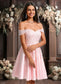 Avery A-line Off the Shoulder Short Satin Homecoming Dress With Rhinestone Beading Appliques Lace DKP0025679