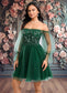 Kit A-line Off the Shoulder Short Tulle Homecoming Dress With Sequins Appliques Lace DKP0025663