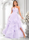 Jaiden Ball-Gown/Princess Asymmetrical One Shoulder Floor-Length Tulle Prom Dresses DKP0025867