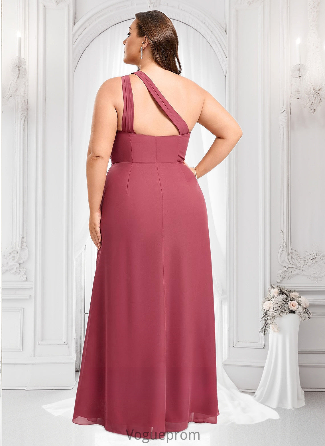 Maggie A-line One Shoulder Floor-Length Chiffon Bridesmaid Dress With Ruffle DKP0025824