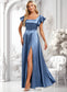 Anya A-line Square Floor-Length Stretch Satin Bridesmaid Dress With Ruffle DKP0025769