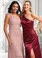 Finley A-line One Shoulder Floor-Length Stretch Satin Bridesmaid Dress With Bow DKP0025758