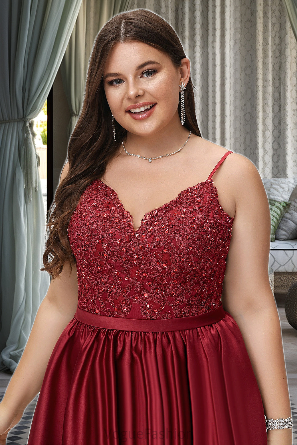 Alana A-line V-Neck Short/Mini Lace Satin Homecoming Dress With Beading DKP0020554