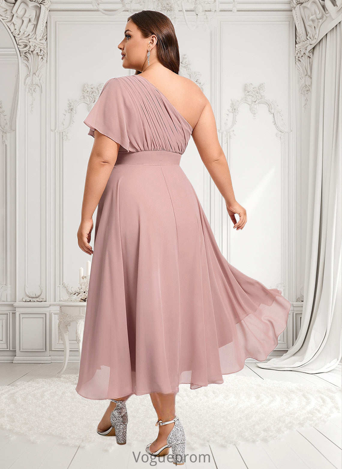 Aria A-line One Shoulder Asymmetrical Chiffon Bridesmaid Dress With Ruffle DKP0025819