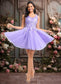 Annabelle Ball-Gown/Princess V-Neck Short Lace Tulle Homecoming Dress With Flower DKP0025656