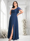 Cecilia A-line V-Neck Floor-Length Chiffon Bridesmaid Dress With Ruffle DKP0025802