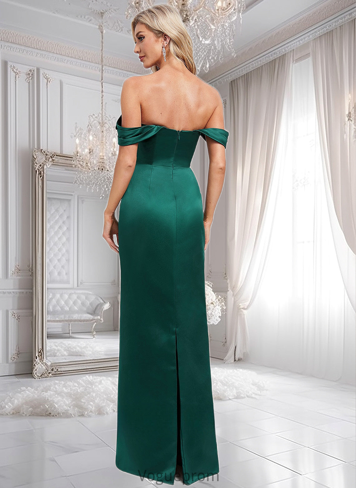 Raquel Sheath/Column Off the Shoulder Floor-Length Satin Bridesmaid Dress DKP0025815