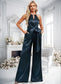 Jaylin Jumpsuit/Pantsuit Halter Floor-Length Stretch Satin Bridesmaid Dress DKP0025805