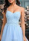 Tiffany A-line V-Neck Short Lace Tulle Homecoming Dress With Rhinestone Sequins DKP0025658