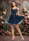 Lillianna A-line V-Neck Short Tulle Lace Homecoming Dress With Sequins DKP0025642