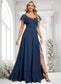 Cecilia A-line V-Neck Floor-Length Chiffon Bridesmaid Dress With Ruffle DKP0025802