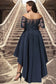 Regina A-line Off the Shoulder Asymmetrical Lace Satin Homecoming Dress With Sequins DKP0020580