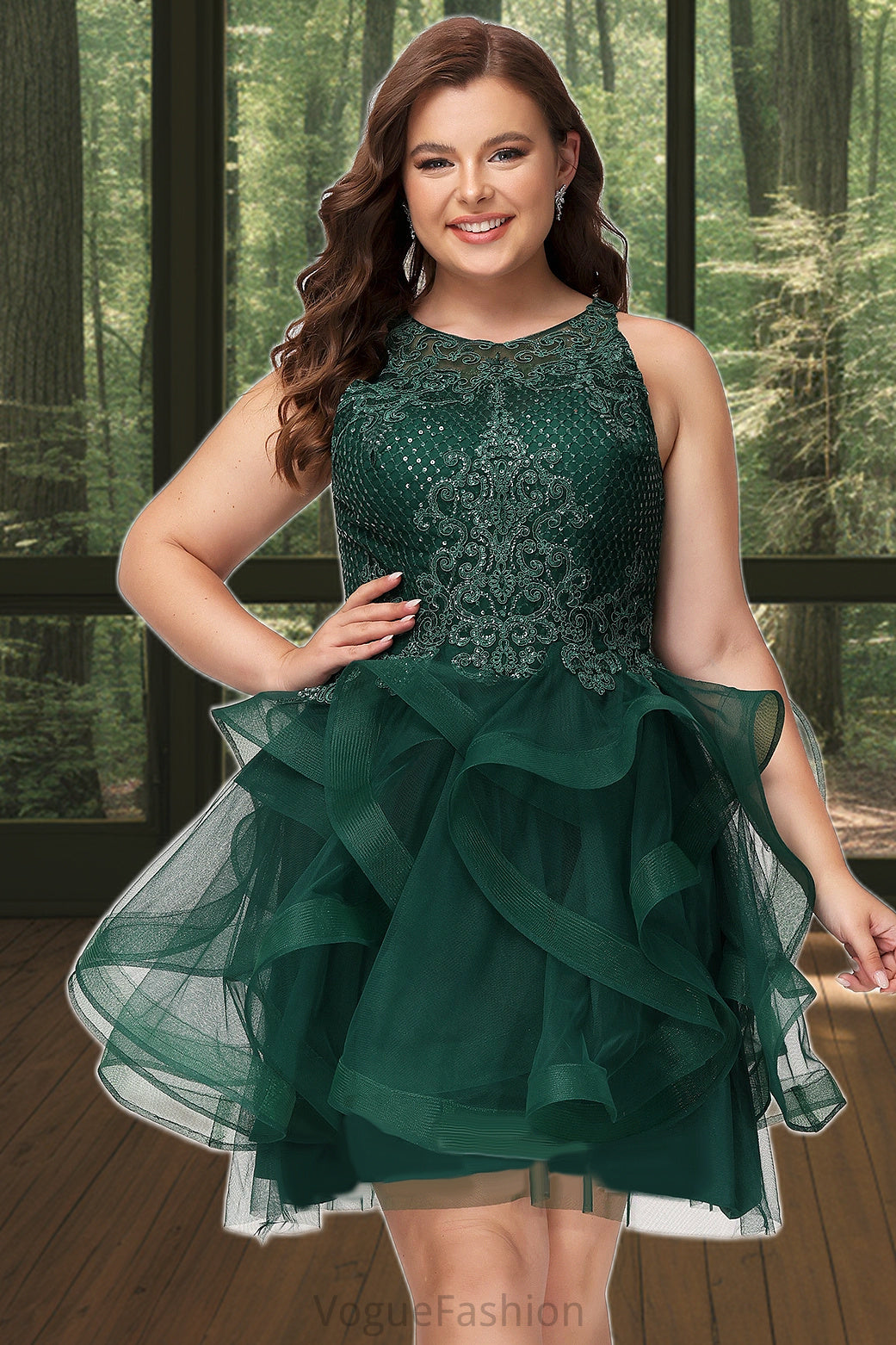 Rosemary Ball-Gown/Princess Scoop Short/Mini Lace Tulle Homecoming Dress With Sequins DKP0020537