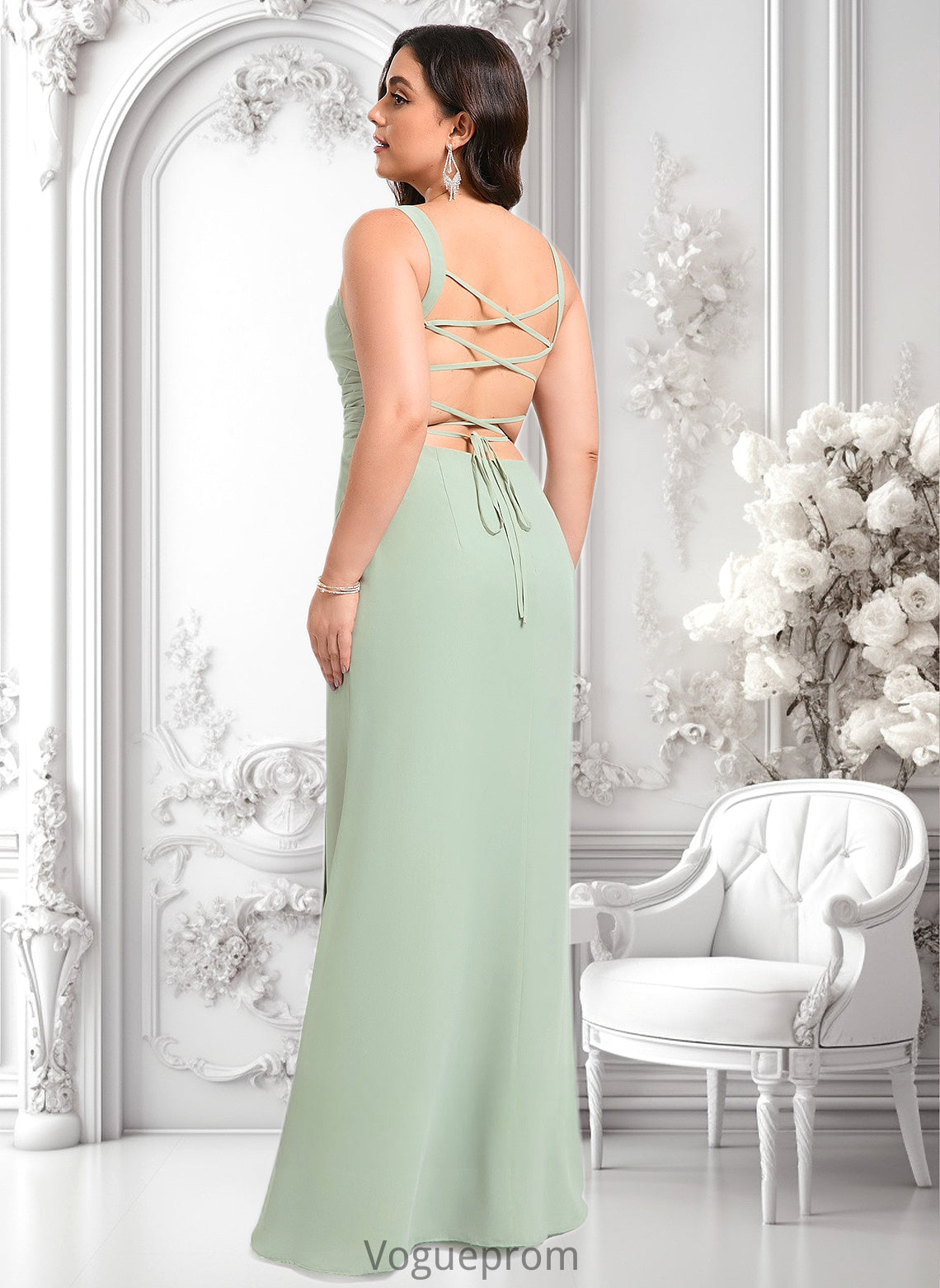 Alexia Trumpet/Mermaid Square Floor-Length Chiffon Bridesmaid Dress DKP0025808