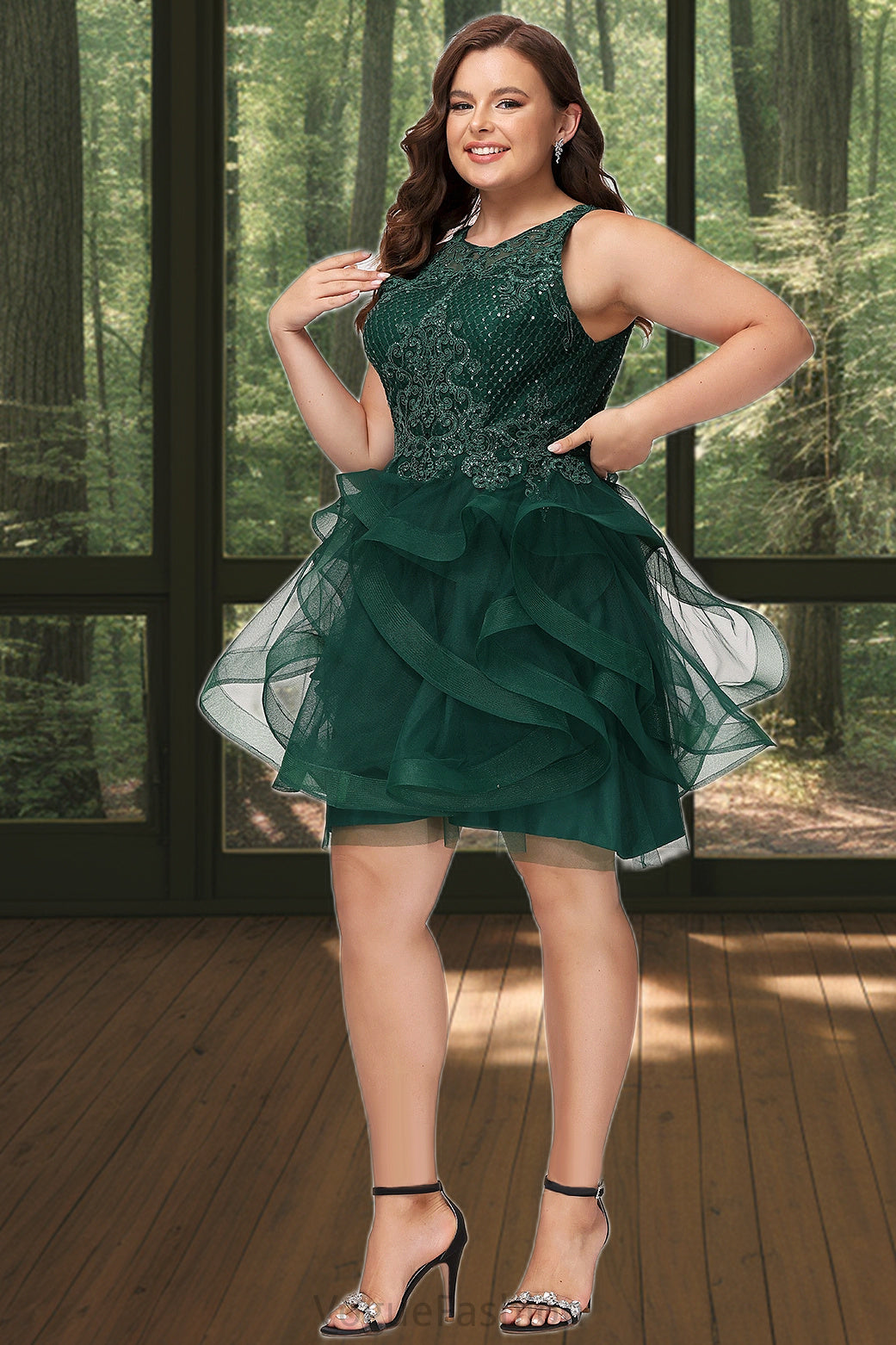 Rosemary Ball-Gown/Princess Scoop Short/Mini Lace Tulle Homecoming Dress With Sequins DKP0020537