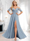 Yvonne A-line Cold Shoulder Floor-Length Chiffon Bridesmaid Dress With Ruffle DKP0025797