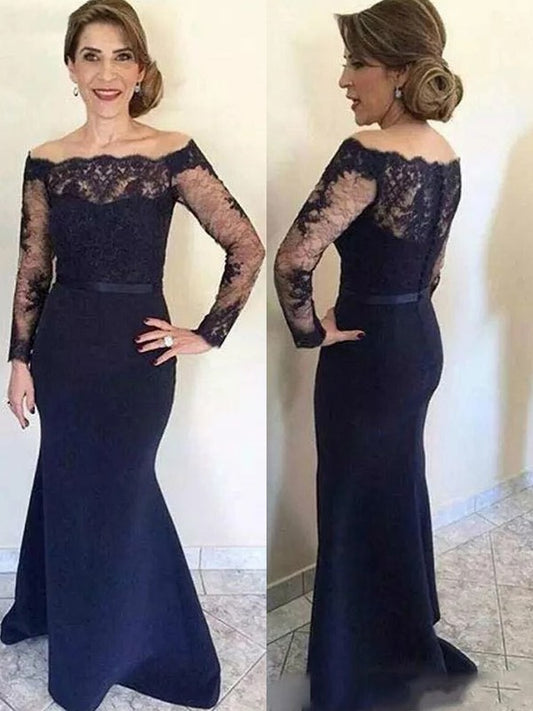 Luna Trumpet/Mermaid Stretch Crepe Lace Off-the-Shoulder Long Sleeves Floor-Length Mother of the Bride Dresses DKP0020321