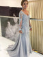 Ellie Sheath/Column Tulle Applique V-neck Long Sleeves Sweep/Brush Train Mother of the Bride Dresses DKP0020380