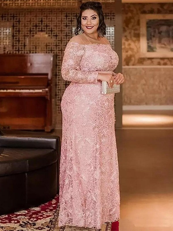 Eva Sheath/Column Lace Applique Scoop Long Sleeves Floor-Length Mother of the Bride Dresses DKP0020399