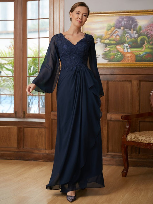 Heaven A-Line/Princess Chiffon Applique V-neck Long Sleeves Floor-Length Mother of the Bride Dresses DKP0020335