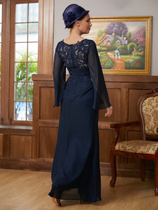 Heaven A-Line/Princess Chiffon Applique V-neck Long Sleeves Floor-Length Mother of the Bride Dresses DKP0020335