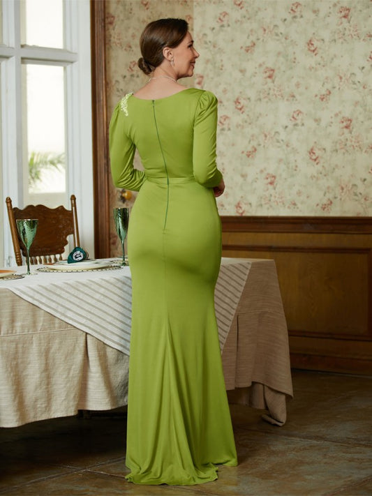 Valentina Sheath/Column Jersey Ruched Scoop Long Sleeves Floor-Length Mother of the Bride Dresses DKP0020352