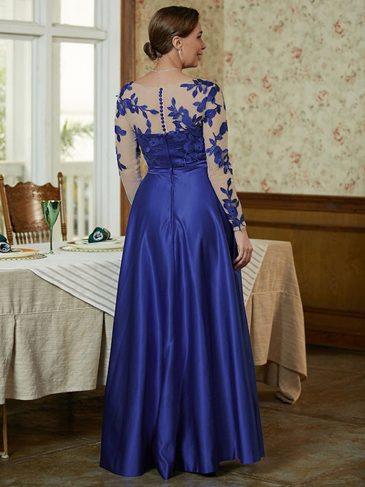 Vivian A-Line/Princess Satin Applique V-neck Long Sleeves Floor-Length Mother of the Bride Dresses DKP0020358