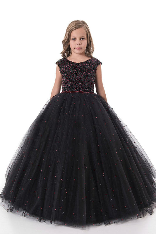 Scoop Tulle With Beading Ball Gown Floor Length Flower Girl Dresses