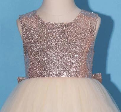 Princess Gold Sequin Shiny Round Neck Flower Girl Dresses with Bowknot, Baby Dresses SJS15589