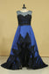 Plus Size Asymmetrical Bateau Prom Dresses Taffeta With Applique And Sash Sweep Train Dark Royal Blue